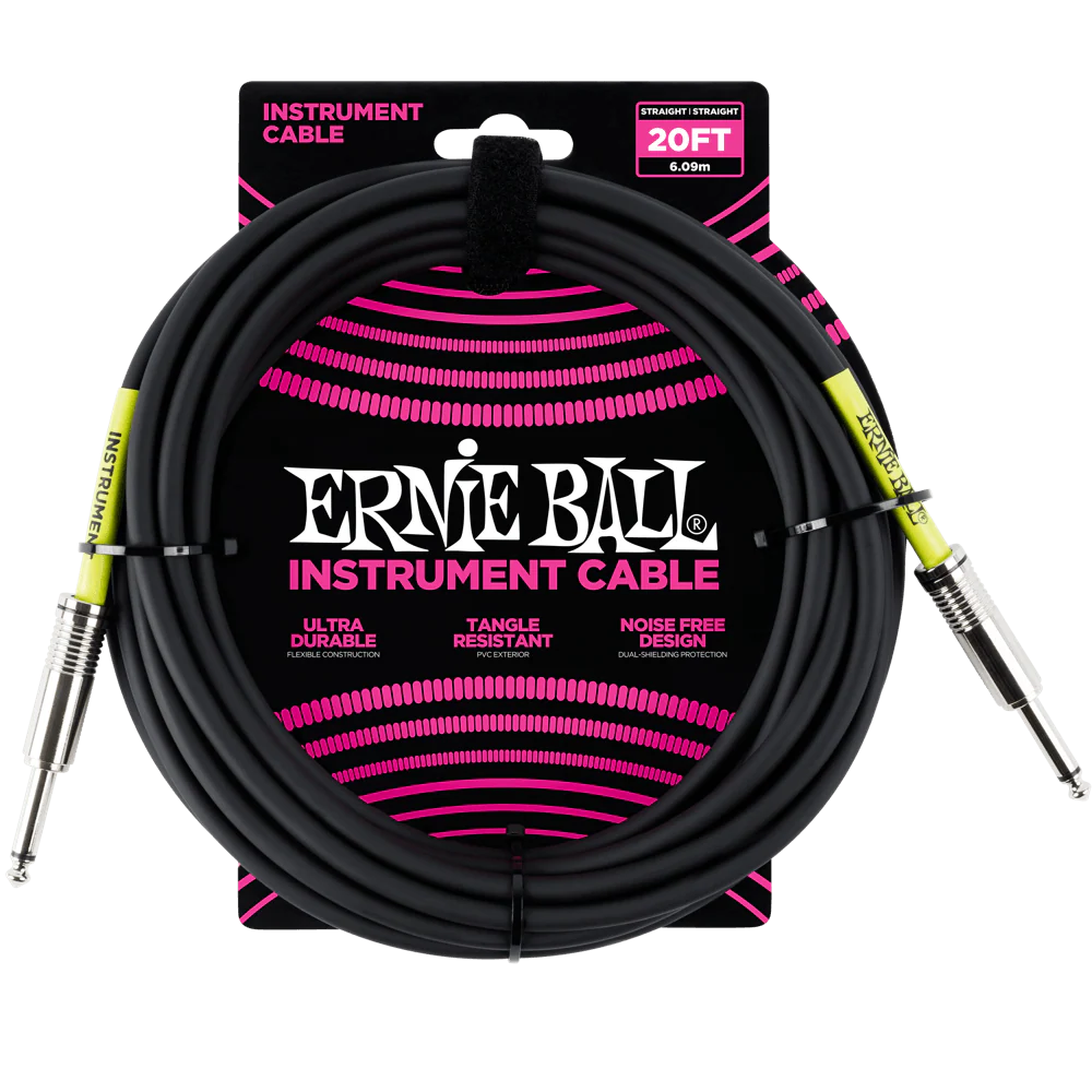 Ernie Ball 20' Straight / Straight Instrument Cable Black - P06046
