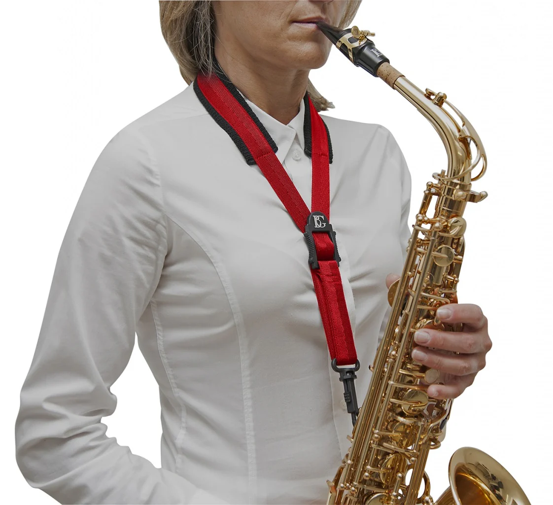 BG France Red Alto/ Tenor Saxophone Neck Strap W/ Large Pad- Plastic Snap Hook - S19SH - Image 2