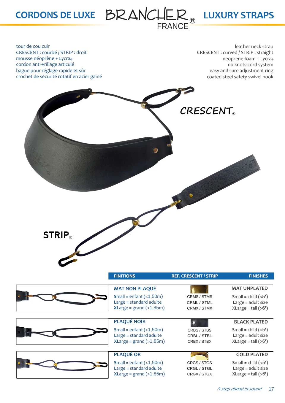 Brancher Saxophone Strap - Strip Style - Black Leather - Black Plated Hook - Image 2