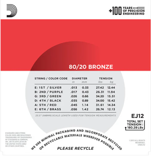 D'Addario 80/20 Bronze, Medium, 13-56 Acoustic Guitar Strings - EJ12 3-PACK - Image 3