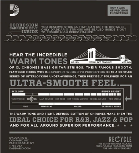 D'Addario XL Chromes, Super Light, Long Scale, 40-95 Bass Guitar Strings ECB80 - Image 2
