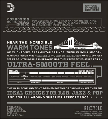 D'Addario XL Chromes, Super Light, Super Long Scale, 40-95 Bass Guitar Strings ECB80SL - Image 2