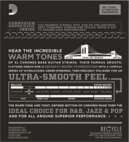 D'Addario Chromes, Custom Light, Long Scale, 40-100 Bass Guitar Strings ECB84 - Image 2