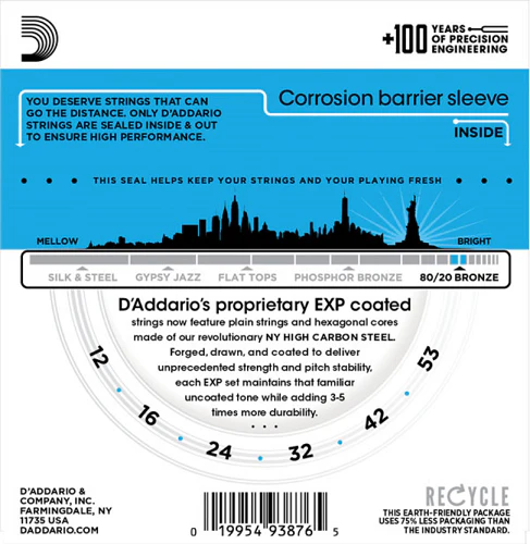 D'Addario Coated 80/20 Bronze, Light, 12-53 Acoustic Guitar Strings - 25-PACK - Image 4