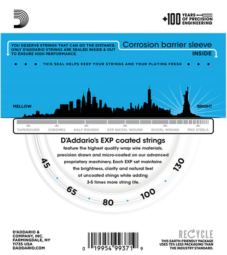 D'Addario Coated Phosphor Bronze 5-String, Long Scale, 45-130 Acoustic Bass Guitar Strings - Image 2