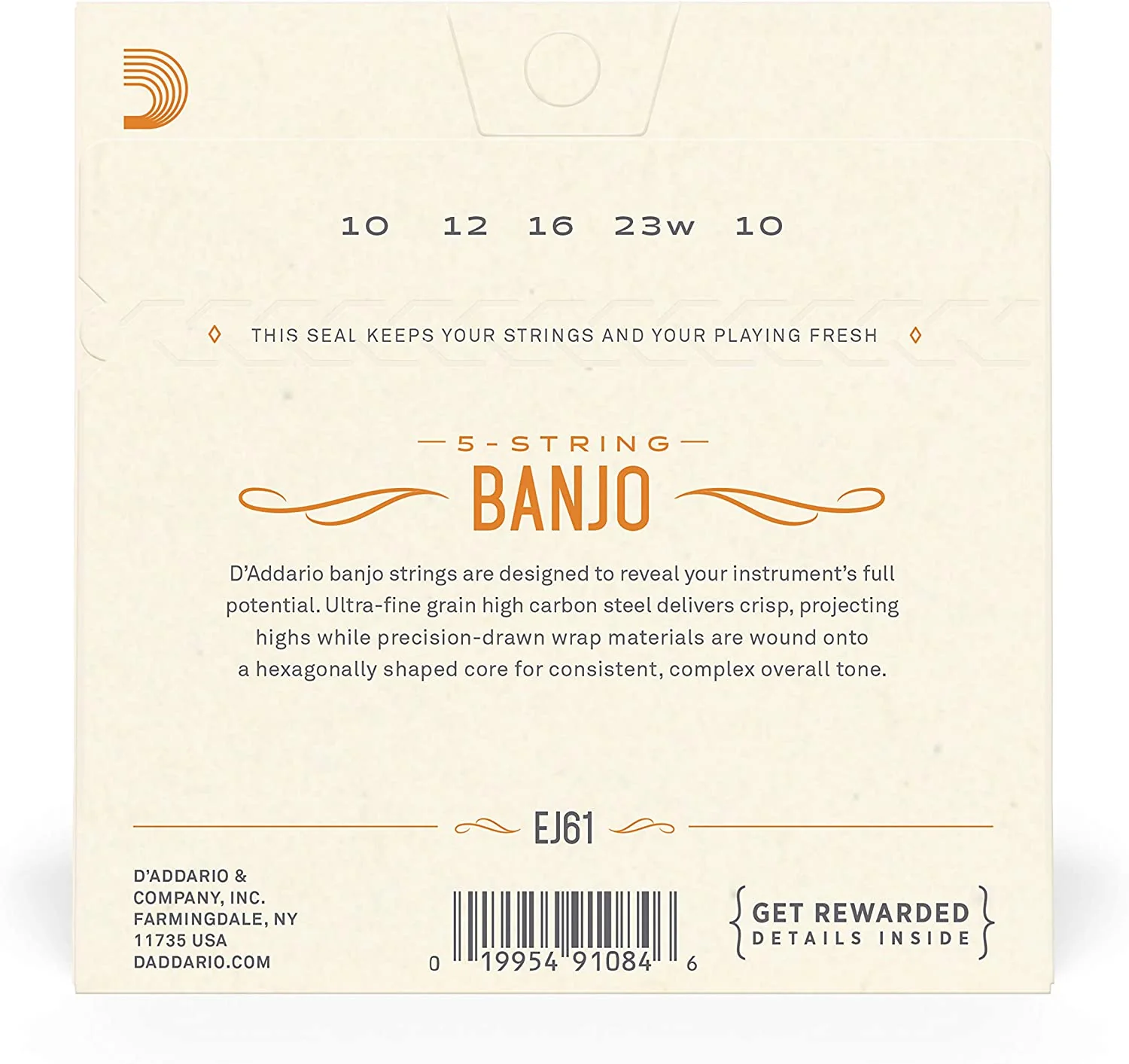 D'Addario EJ61 5-String Banjo Strings, Nickel, Medium 10-23 - EJ61 - Image 2