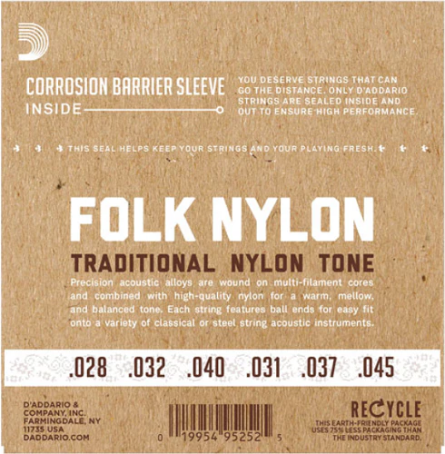 D'Addario Folk Nylon, Ball END, 80/20 Bronze / Black Nylon Trebles Classical Guitar Strings - Image 2