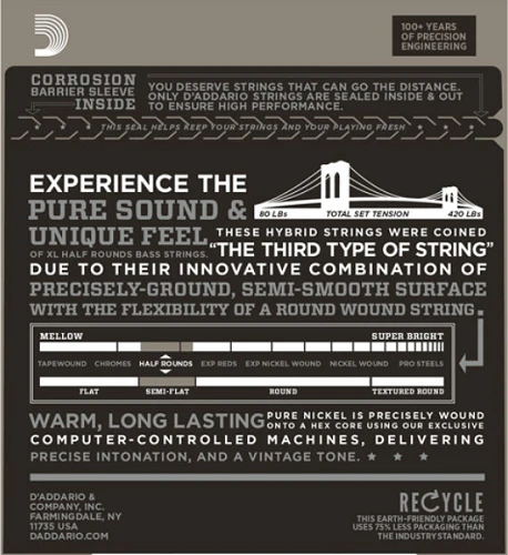D'Addario Half Rounds, Regular Light, Super Long Scale, 45-100 Bass Guitar Strings - Image 2