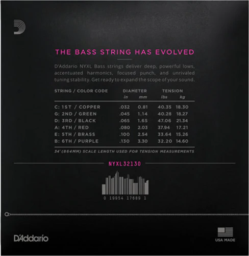 D'Addario Long Scale, Regular Light 6-String, 32-130 Bass Guitar Strings - Image 2