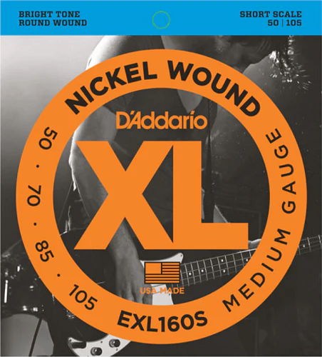 D'Addario Nicel Wound Bass, Medium, 50-105, Short Scale, Bass Guitar Strings EXL160S