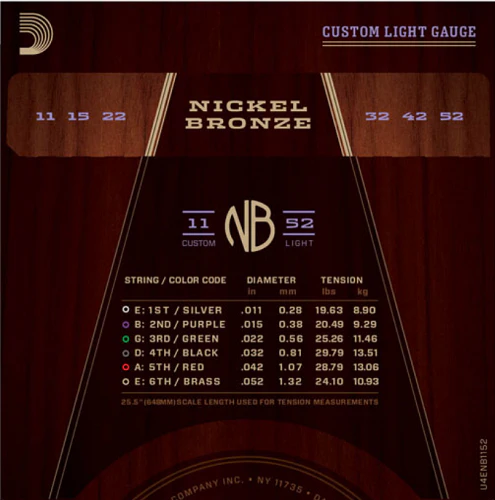D'Addario Nickel Bronze, Custom Light, 11-52 Acoustic Guitar Strings - Image 3
