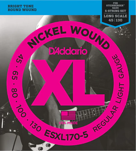 D'Addario Nickel Wound 5-String, Light, Double Ball END, Long Scale, 45-130 Bass Guitar Strings