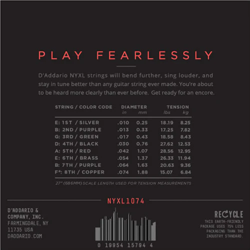 D'Addario Nickel Wound 8-String, Light Top/Heavy Bottom, 10-74 Electric Guitar Strings - Image 2