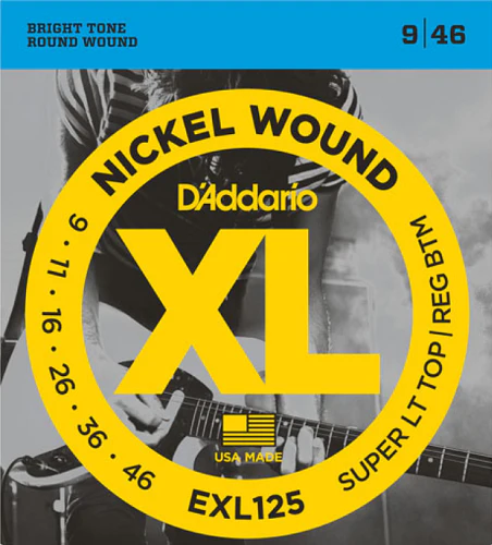 D'Addario Nickel Wound, Super Light Top, Regular Bottom, 9-46 Electric Guitar Strings - EXL125