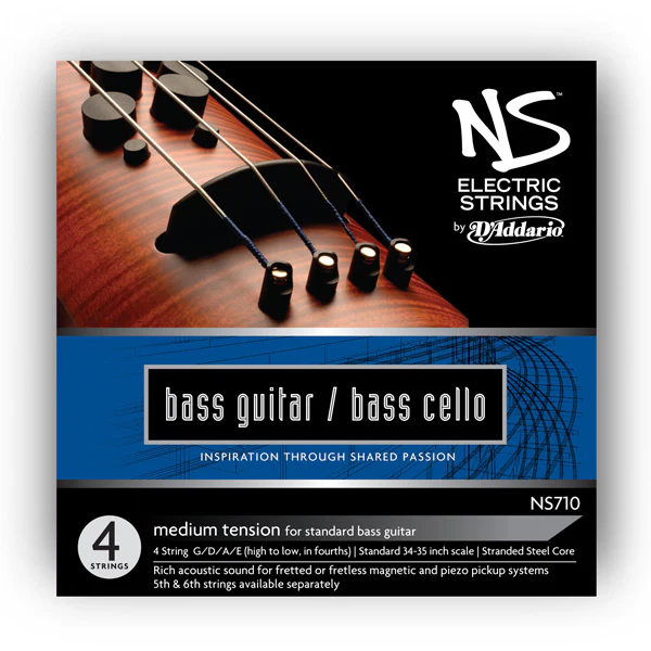 D'Addario NS Electric Bass/CELLO String SET, 4/4 Scale, Medium Tension