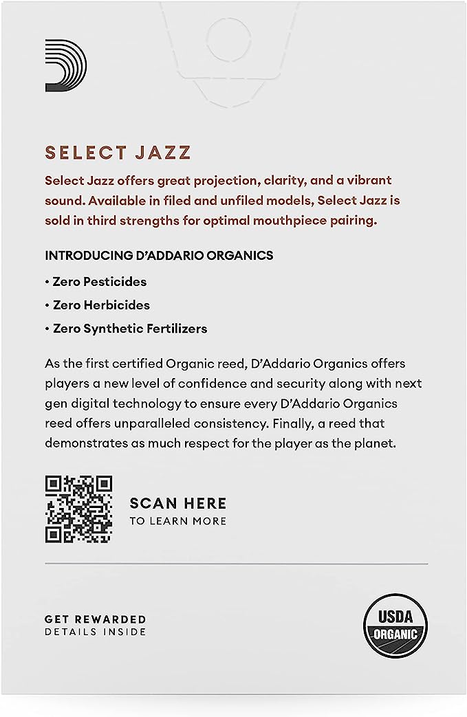 D'Addario Organic Select Jazz Unfiled Alto Saxophone Reeds - 10 Per Box - Image 3
