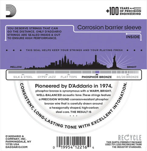 D'Addario Phospher Bronze, Custom Light, 11-52 Acoustic Guitar Strings ( 10-Sets) EJ26-10P - Image 2