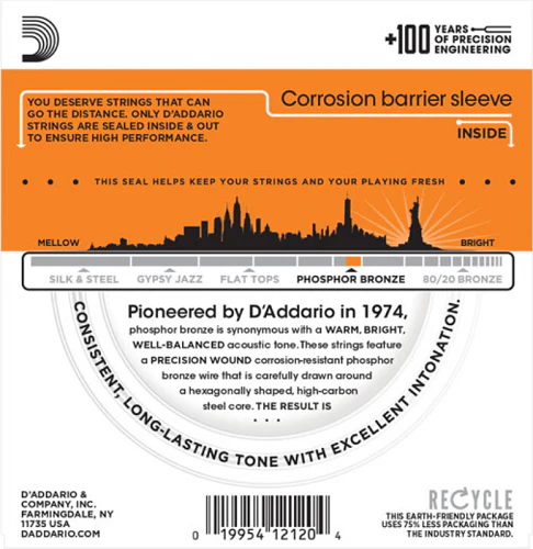D'Addario Phosphor Bronze, 12-String, Extra Light, 9-45 Acoustic Guitar Strings - Image 2