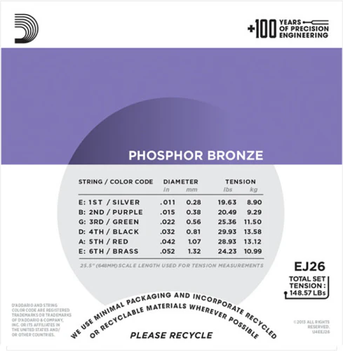 D'Addario Phosphor Bronze, Custom Light, 11-52 Acoustic Guitar Strings - EJ26 - Image 3