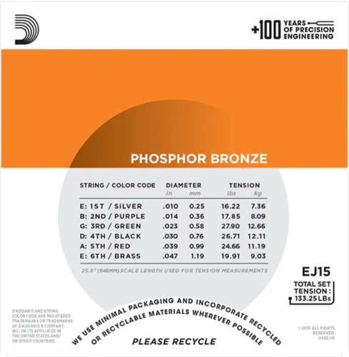 D'Addario Phosphor Bronze, Extra Light, 10-47 Acoustic Guitar Strings (3-Sets) EJ15-3D - Image 3