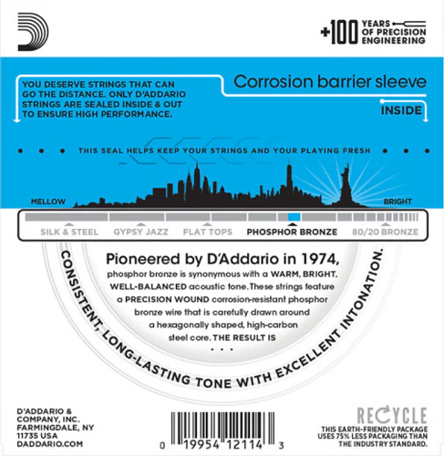 D'Addario Phosphor Bronze, Light, 12-53 Acoustic Guitar Strings (10-Sets) EJ16-10P - Image 2