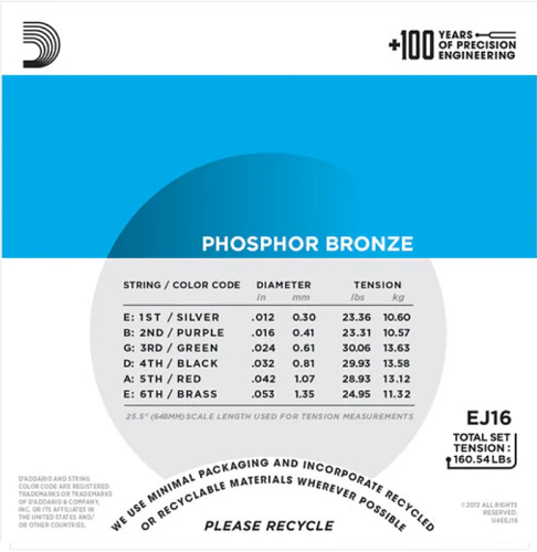 D'Addario Phosphor Bronze, Light, 12-53 Acoustic Guitar Strings - EJ16 - Image 3