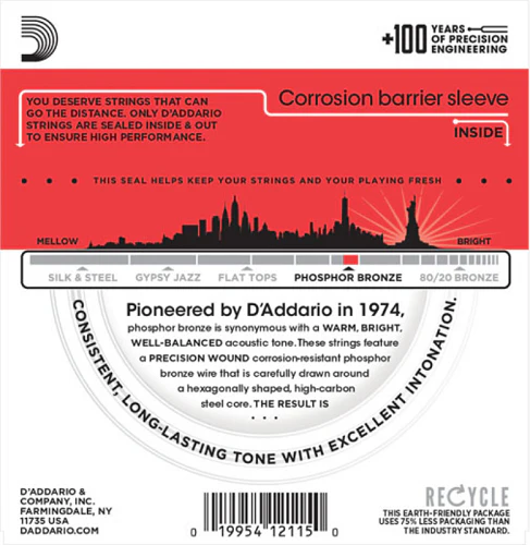 D'Addario Phosphor Bronze, Medium, 13-56 Acoustic Guitar Strings (25-Sets) EJ17-B25 - Image 3
