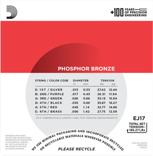 D'Addario Phosphor Bronze, Medium, 13-56 Acoustic Guitar Strings (3-Sets) EJ17-3D - Image 3