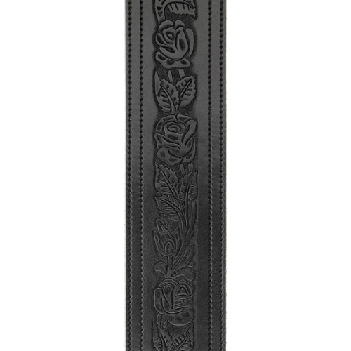 D'Addario Planet Waves Black Embossed Flowers Leather Guitar Strap - Image 2
