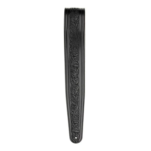D'Addario Planet Waves Black Embossed Flowers Leather Guitar Strap - Image 3