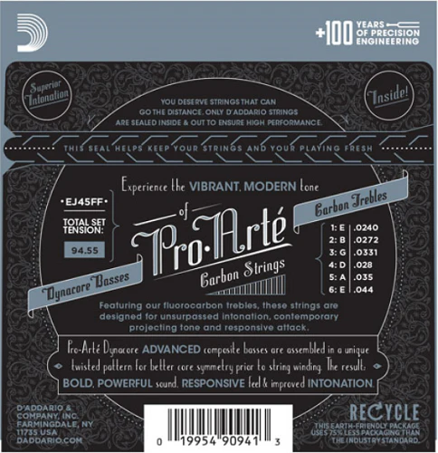 D'Addario Pro-Arte Carbon, Dynacore Basses, Normal Tension Classical Guitar Strings - EJ45FF - Image 2