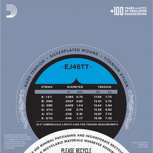 D'Addario ProArte Dynacore Classical Guitar Strings, Titanium Trebles, Hard Tension - EJ46TT - Image 3