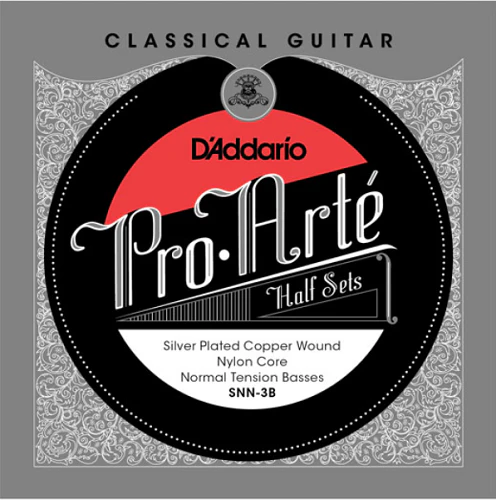 D'Addario  Pro-Arte Nylon Core, Silver Plated Copper Bass, Normal Tension Half Set Classical Guitar Strings