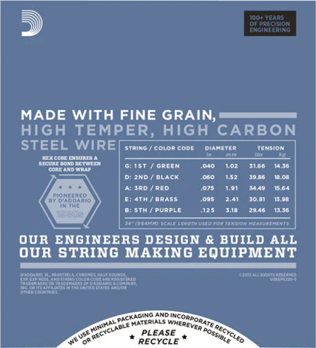 D'Addario Prosteels 5-String, Super Light, Long Scale, 40-125 Bass Guitar Strings - Image 3