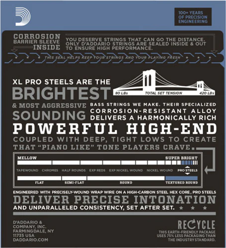 D'Addario PROSTEELS, Custom Light, Long Scale, 40-100 Bass Guitar Strings - Image 2