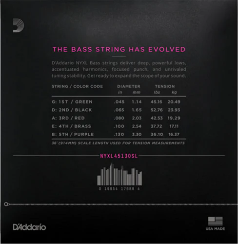 D'Addario Super Long Scale, Regular Light 5-String, 45-130 Bass Guitar Strings - Image 2