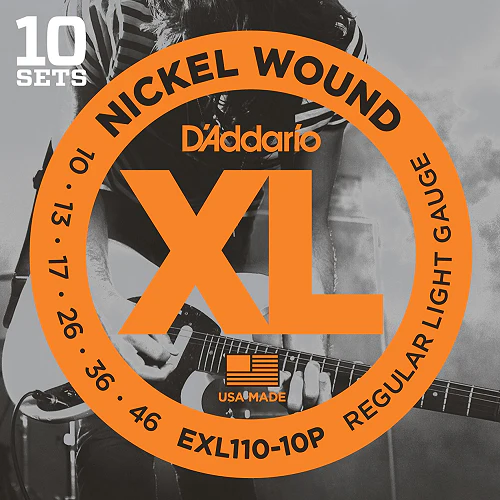D'Addario XL Nickel Wound, Regular Light, 10-46 Electric Guitar Strings (10 Sets) EXL110-10P