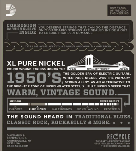 D'Addario XL Pure NICKEL, Regular Light, 10-45 Electric Guitar Strings - Image 2