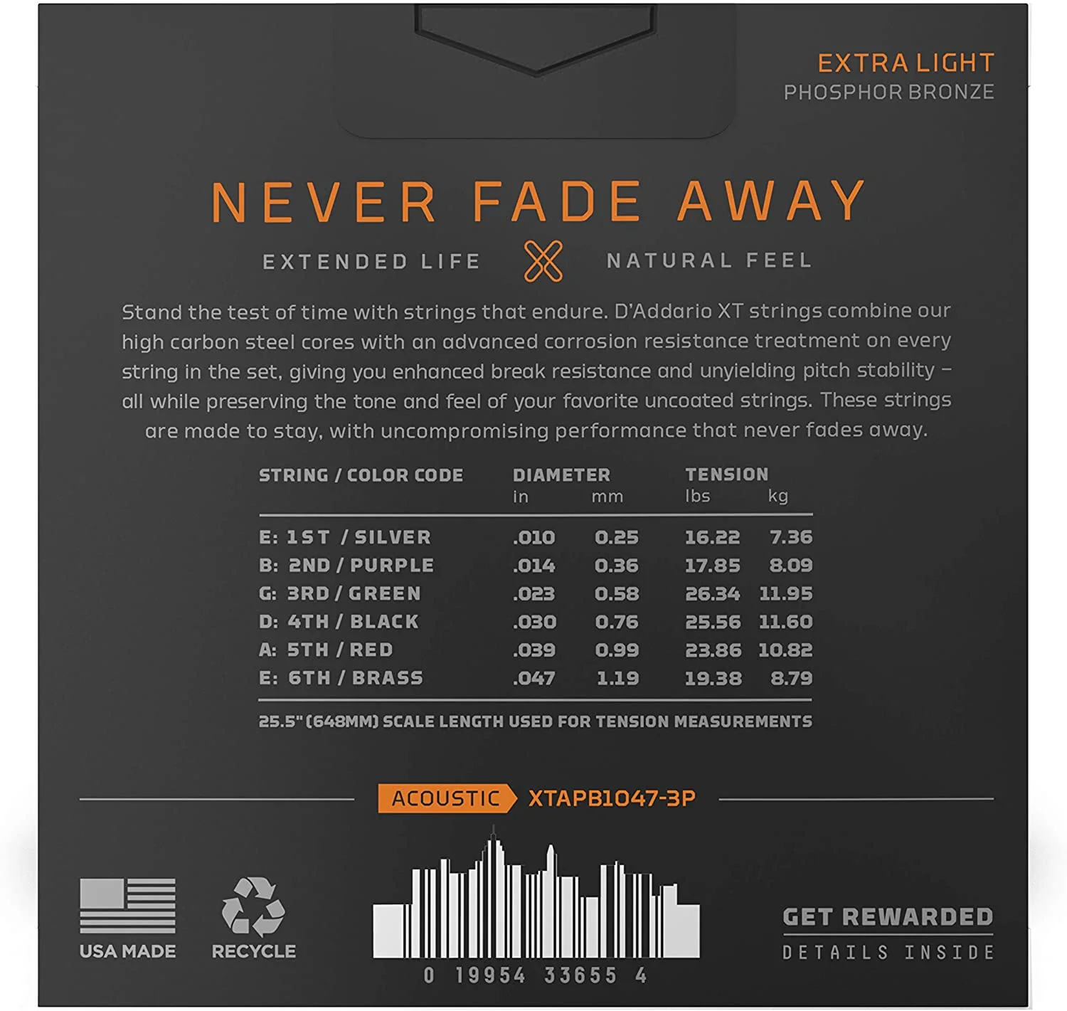 D'Addario XTAPB1047 XT Phosphor Bronze Acoustic Guitar Strings, Extra Light, 10-47, 3 Sets - Image 3