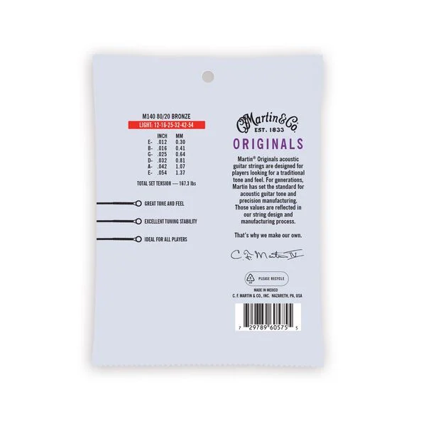 Martin Originals 80/20 Light Acoustic Guitar String Set - M140 - Image 2