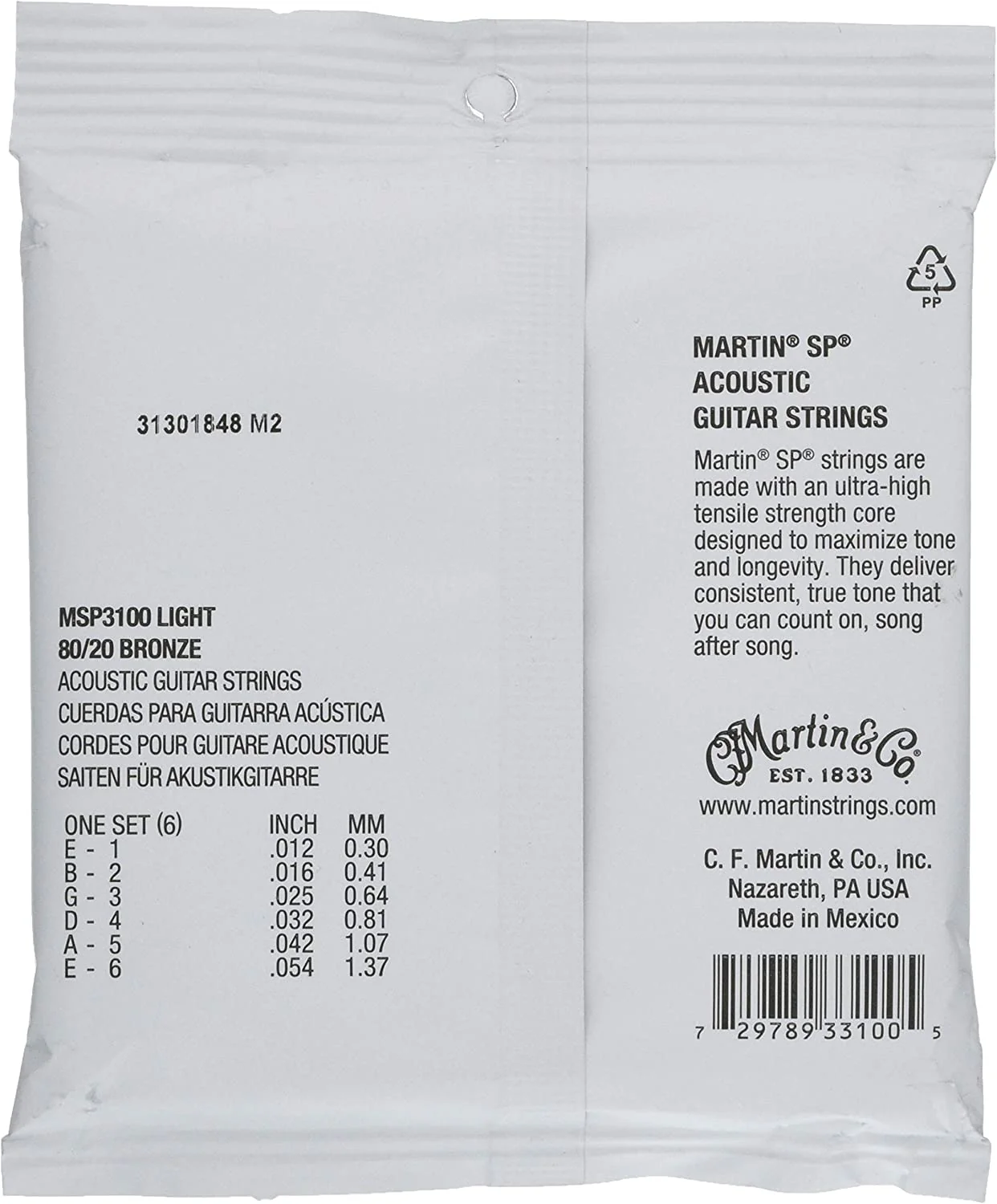 Martin SP Acoustic Guitar Strings 80/20 Bronze - MSP3100 - Image 2